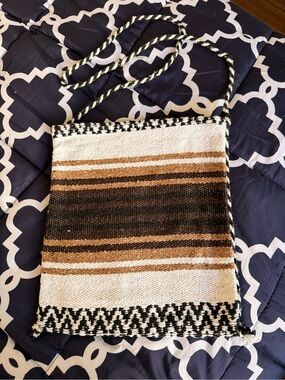 Handwoven Striped Crossbody Bag in Black, Brown, and Cream NWOT 14x14